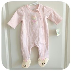 ❤Pink teddy bear girls footed sleeper